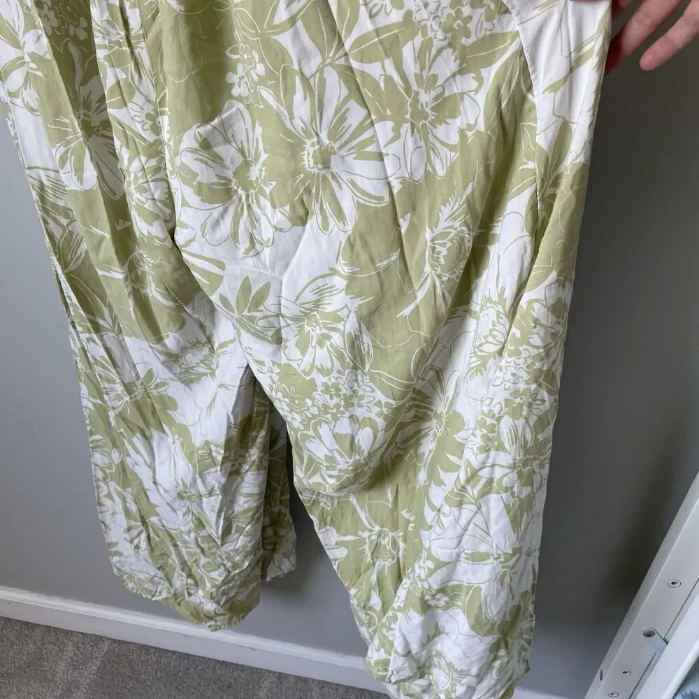 American Eagle Jumpsuit Tropical Floral Print Green White Backless Women's Large - Picture 10 of 13